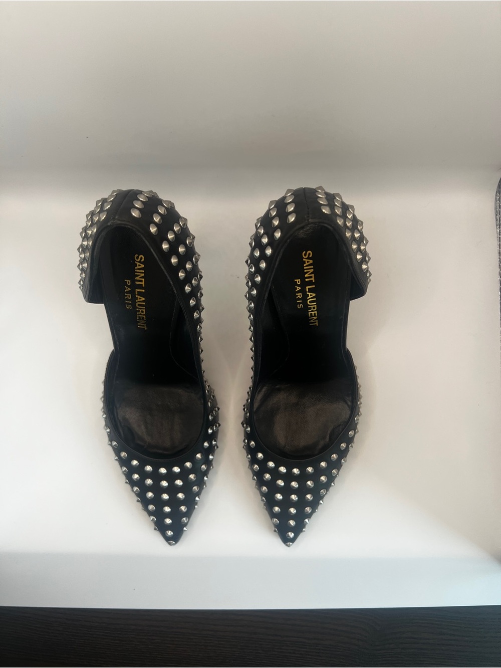 Saint Laurent Paris Black Leather Studded Pointed-Toe Pumps